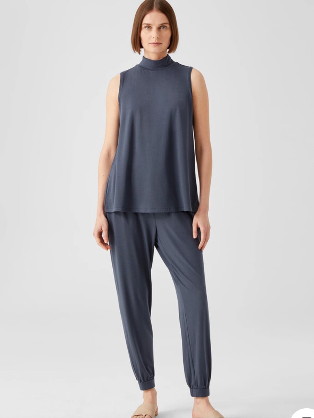 Eileen Fisher Ocean Blue Sleeveless Mock Neck Tank SIZE M